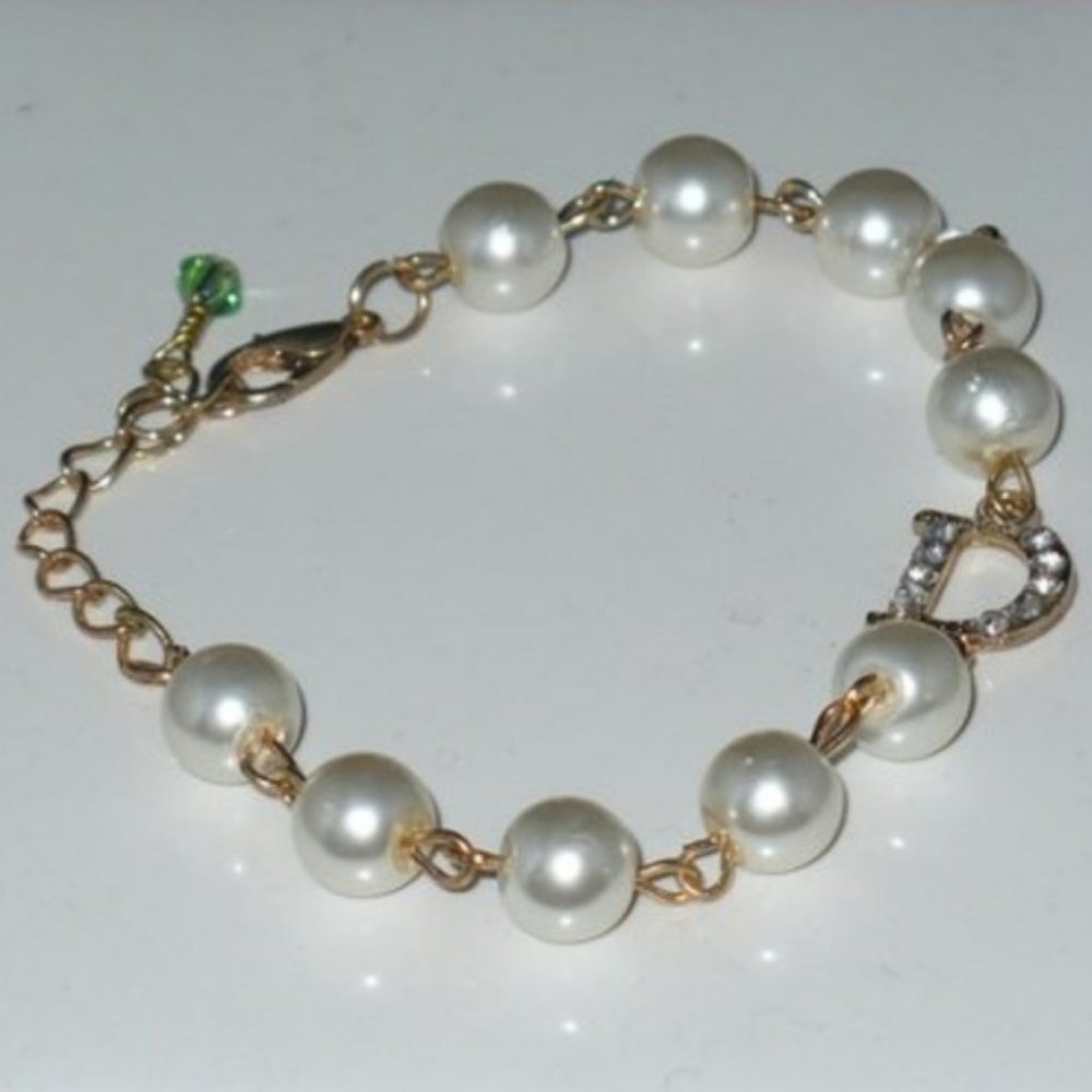 ❤️ Bracelet Faux Pearls Rhinestone Letter D